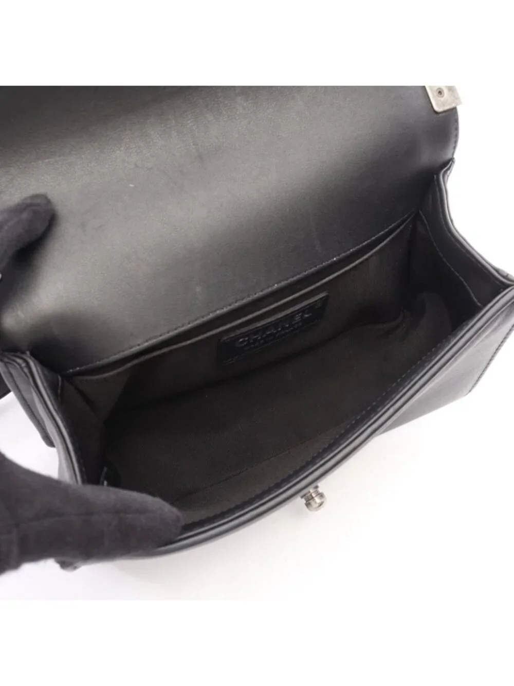 Chanel Shoulder Bag Boy Small Black Caviar Leather Chain Shawl